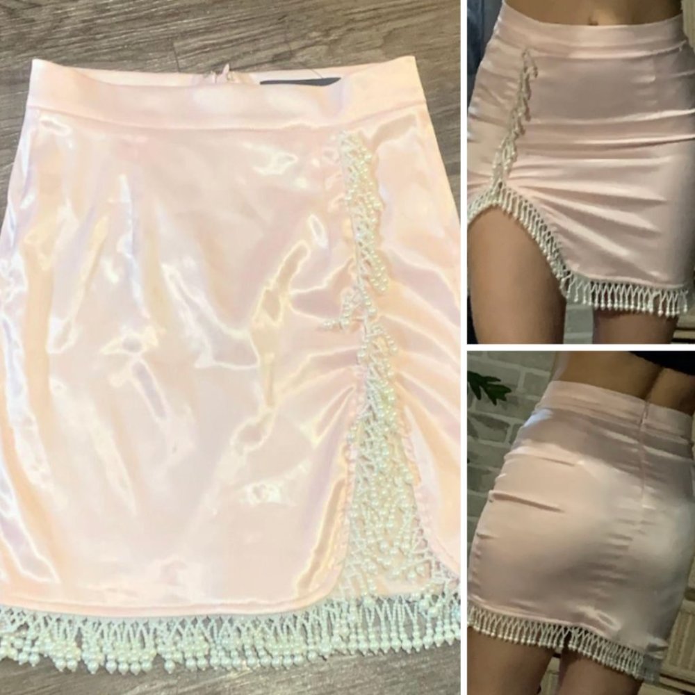 Pink Silk Pearl Lined Skirt